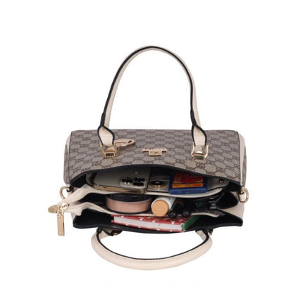 Women's Faux Leather Printed Handbag (Beige)