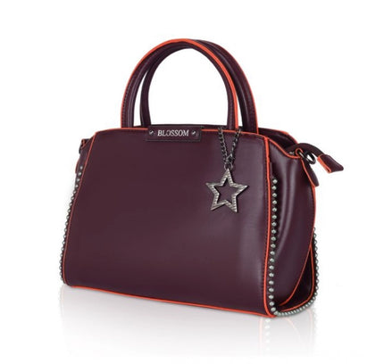 Women's Faux Leather Metal Beads Handbag (Wine Red)