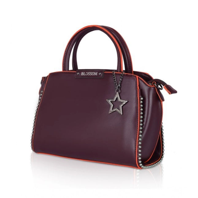 Women's Faux Leather Metal Beads Handbag (Wine Red)