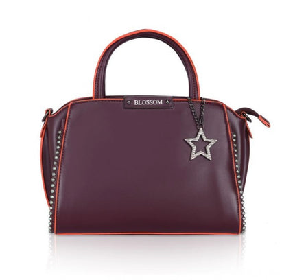 Women's Faux Leather Metal Beads Handbag (Wine Red)