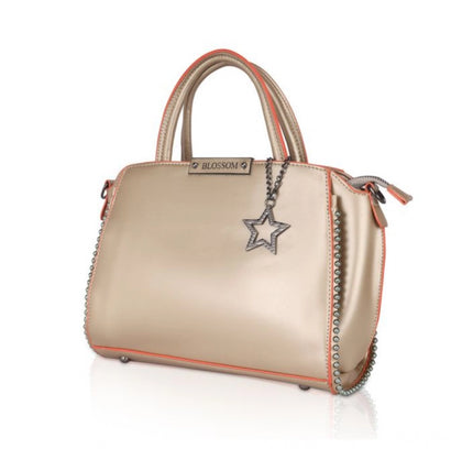 Women's Faux Leather Metal Beads Handbag (Gold)