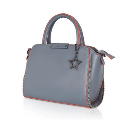 Women's Faux Leather Metal Beads Handbag (Grey)