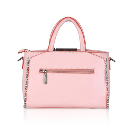 Women's Faux Leather Metal Beads Handbag (Pink)