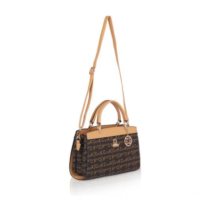 Women's Faux Leather Printed Handbag (Camel)