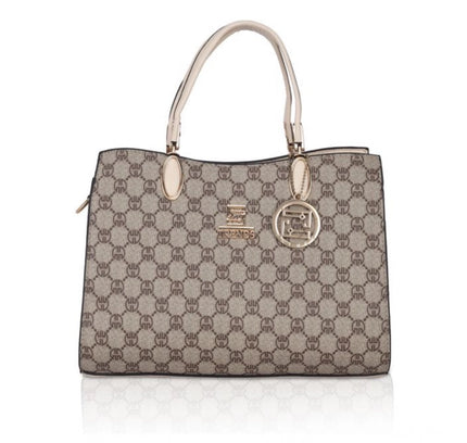 Women's Faux Leather Printed Handbag (Beige)