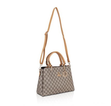 Women's Faux Leather Printed Handbag (Camel)