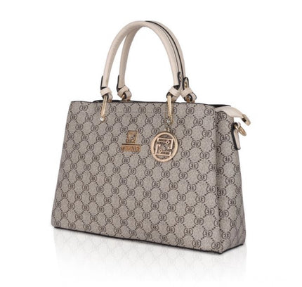 Women's Faux Leather Printed Handbag (Beige)