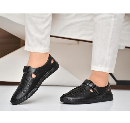 Men's Faux Leather Sandal (Black)