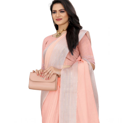 Women's Cotton Jute Self Design Saree With Unstitched Blouse 5.5Mtr (Orange)