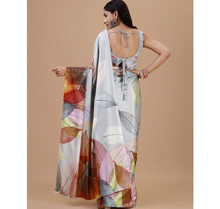 Women's Crepe Digital Print Saree With Unstitched Blouse 5.5Mtr (Multicolor)