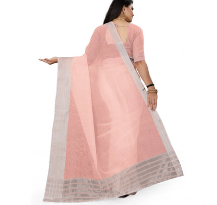 Women's Cotton Jute Self Design Saree With Unstitched Blouse 5.5Mtr (Orange)