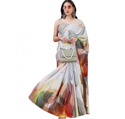 Women's Crepe Digital Print Saree With Unstitched Blouse 5.5Mtr (Multicolor)