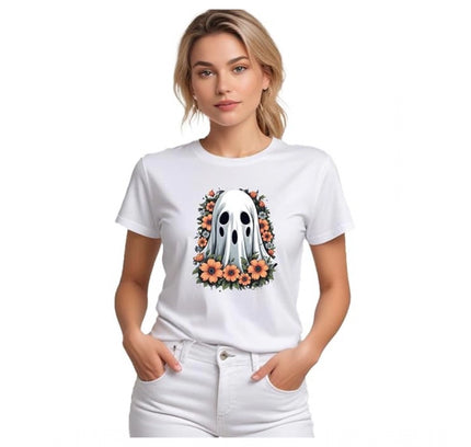 Women's Polyester Solid Printed Round Neck Half Sleeve T-shirt (White)