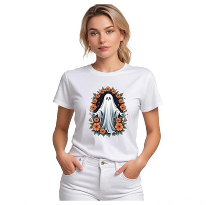 Women's Polyester Solid Printed Round Neck Half Sleeve T-shirt (White)