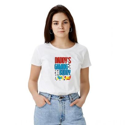 Women's Polyester Solid Printed Round Neck Half Sleeve T-shirt (White)