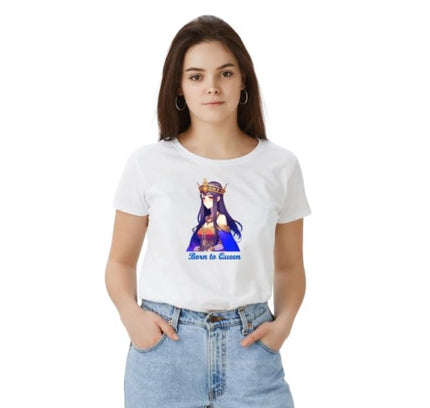 Women's Polyester Solid Printed Round Neck Half Sleeve T-shirt (White)