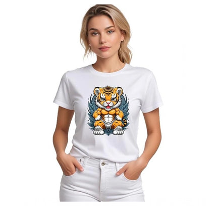 Women's Polyester Solid Printed Round Neck Half Sleeve T-shirt (White)