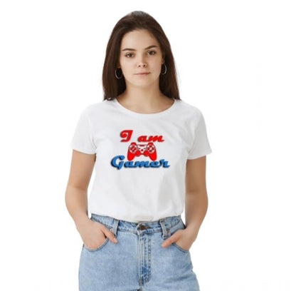 Women's Polyester Solid Printed Round Neck Half Sleeve T-shirt (White)