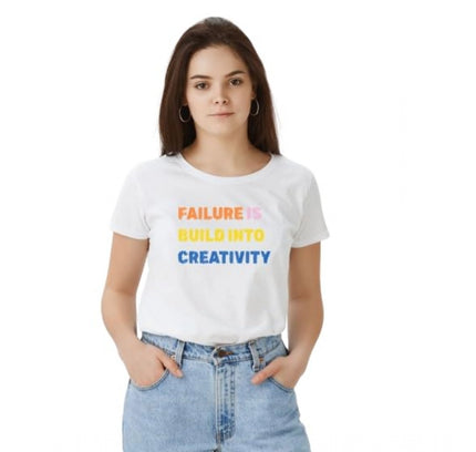 Women's Polyester Solid Printed Round Neck Half Sleeve T-shirt (White)