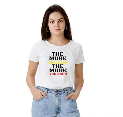 Women's Polyester Solid Printed Round Neck Half Sleeve T-shirt (White)