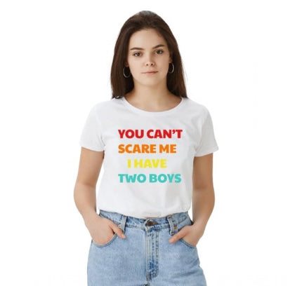 Women's Polyester Solid Printed Round Neck Half Sleeve T-shirt (White)