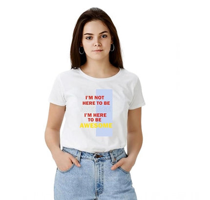 Women's Polyester Solid Printed Round Neck Half Sleeve T-shirt (White)