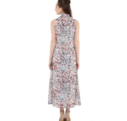 Women's Polyester Chiffon Printed Sleeveless Dress (Multicolor)