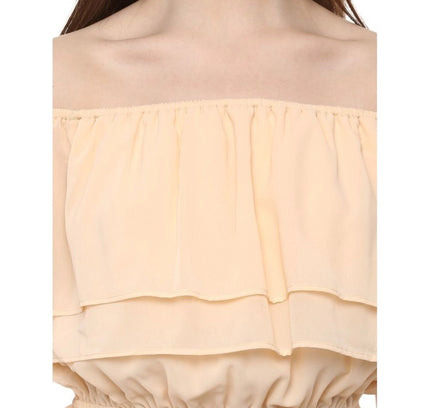 Women's Polyester Solid Sleeveless Knee-Length Dress (Beige)