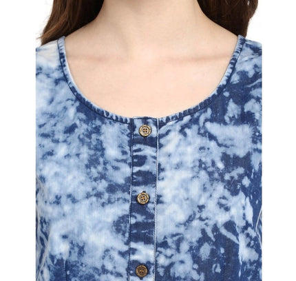 Women's Denim Tie &amp; Dye Sleeveless Above Knee Dress (Blue)