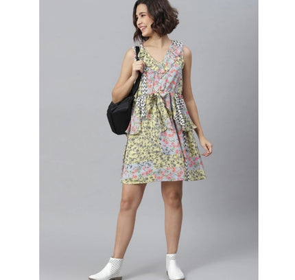 Women's Polyester Peplum Sleeveless Above Knee Dress (Multicolor)