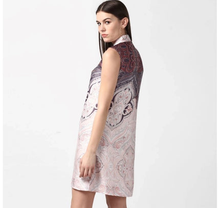 Women's Polyester Printed Sleeveless Above Knee Dress (Orange)