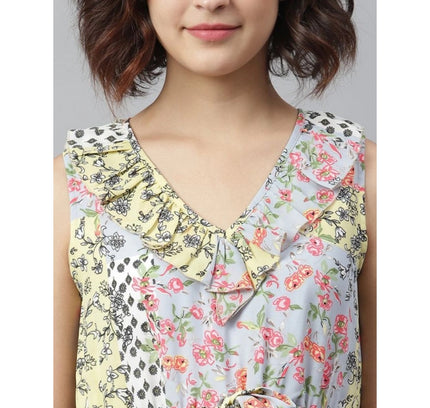 Women's Polyester Peplum Sleeveless Above Knee Dress (Multicolor)