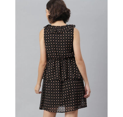 Women's Polyester Peplum Sleeveless Above Knee Dress (Black)