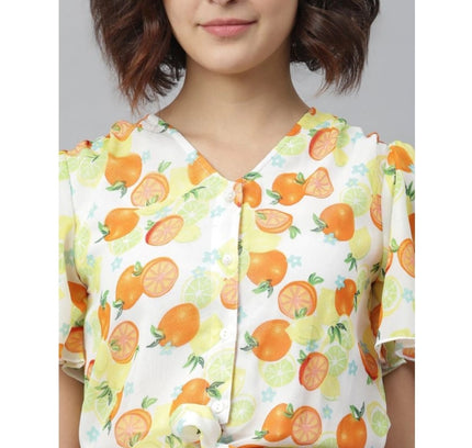 Women's Polyester Printed Flutter Above Knee Dress (Orange - Yellow)