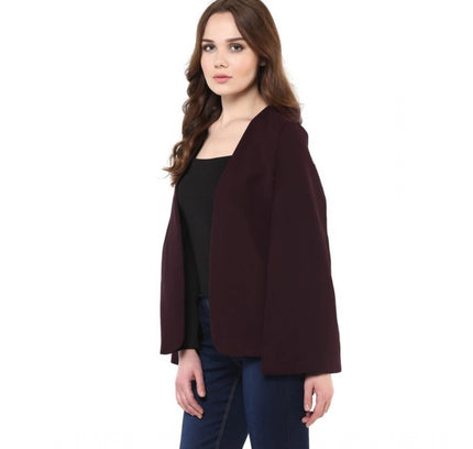 Women's Polyester Solid Cape Sleeve Blazer (Wine)