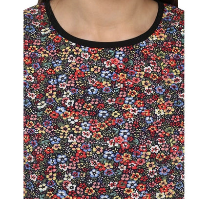 Generic Women's Polyester Printed Sleeveless Knee-Length Dress (Multicolor)