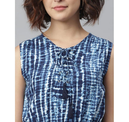 Women's Rayon Tie &amp; Dye Sleeveless Above Knee Dress (Blue)