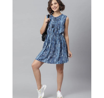 Women's Rayon Tie &amp; Dye Sleeveless Above Knee Dress (Blue)