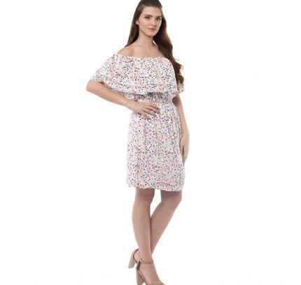 Women's Rayon Floral Half Sleeve Above Knee Dress (Multicolor)