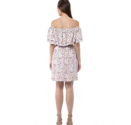 Women's Rayon Floral Half Sleeve Above Knee Dress (Multicolor)