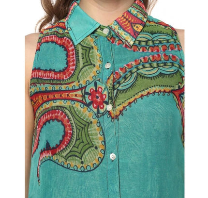 Women's Polyester Floral Sleeveless Below Knee Dress (Multicolor)