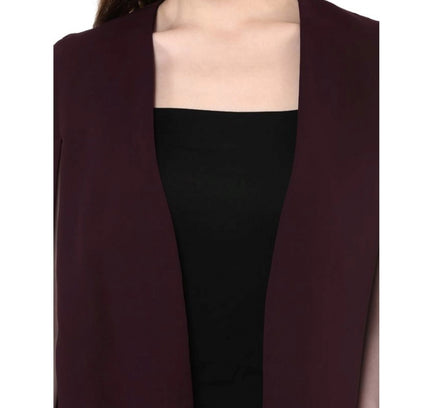 Women's Polyester Solid Cape Sleeve Blazer (Wine)