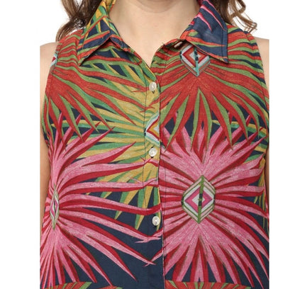 Women's Polyester Floral Sleeveless Below Knee Dress (Multicolor)