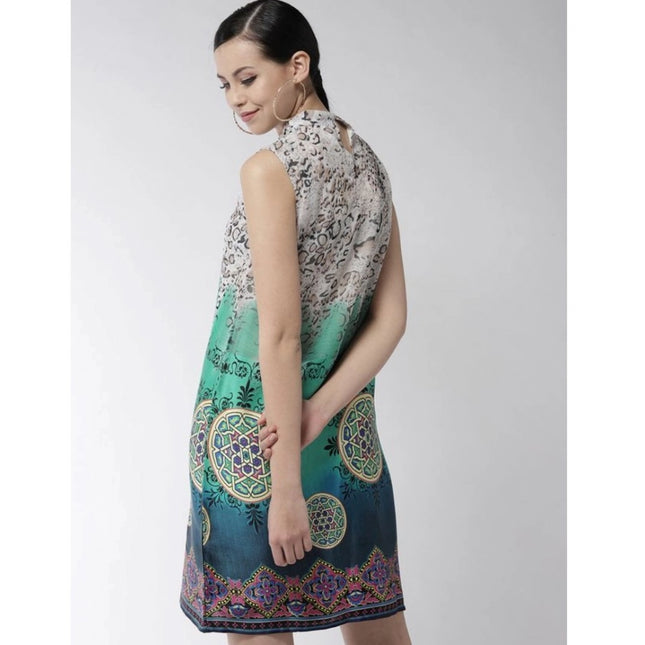 Women's Polyester Printed Sleeveless Above Knee Dress (Multicolor)