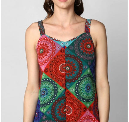 Women's Polyester Asymmetrical Shoulder Straps Knee-Length Dress (Multicolor)