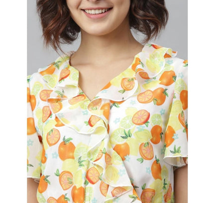 Women's Polyester Printed Flutter Above Knee Dress (Yellow - Orange)
