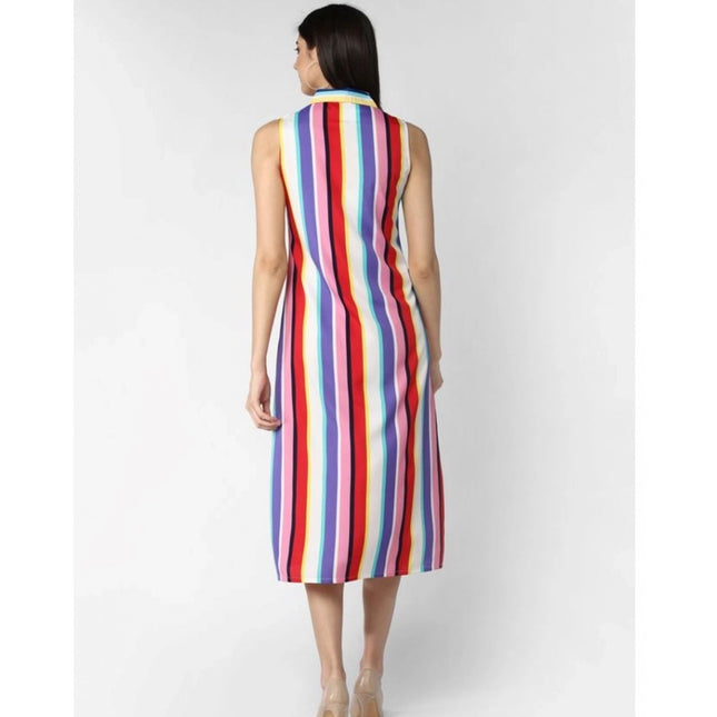 Women's Polyester Striped Sleeveless Calf-length Dress (Multicolor)