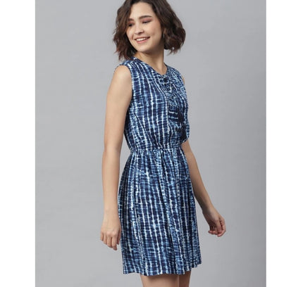 Women's Rayon Tie &amp; Dye Sleeveless Above Knee Dress (Blue)