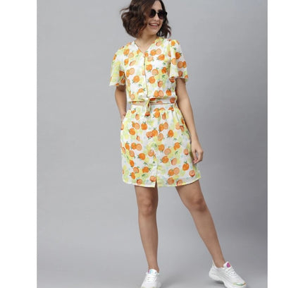 Women's Polyester Printed Flutter Above Knee Dress (Orange - Yellow)