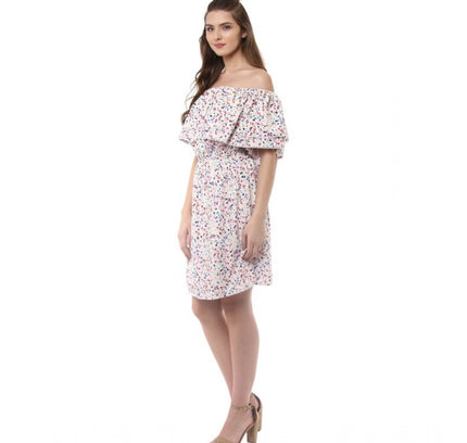 Women's Rayon Floral Half Sleeve Above Knee Dress (Multicolor)